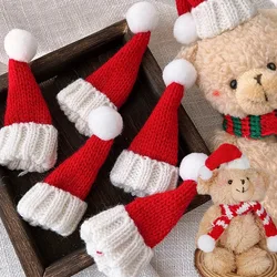 Mini Santa Knitted Hat & Scarf Small Christmas Costume for Cat Rabbit Doll Lollipop Bottle Cap DIY Xmas Party Dinner Decoration