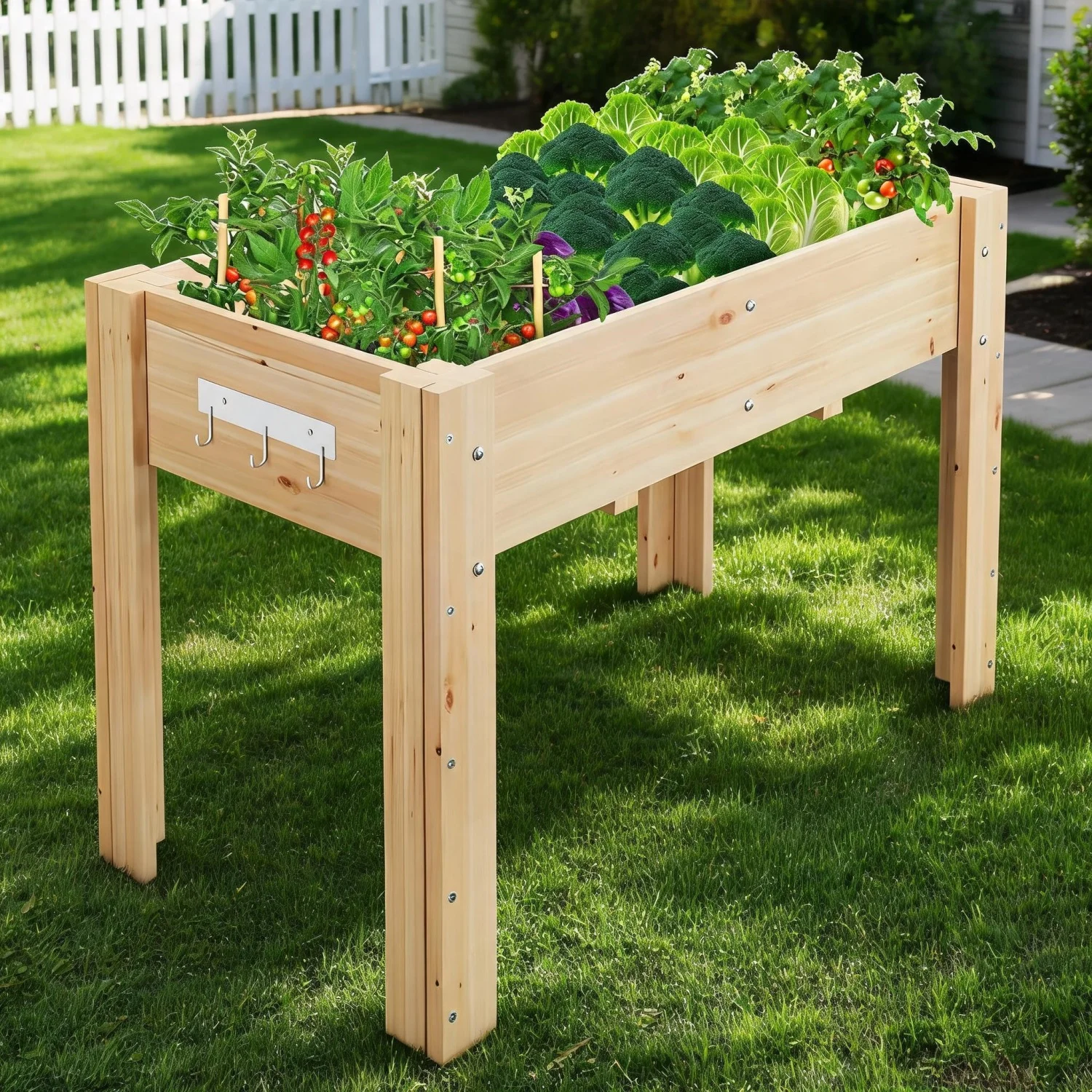 46"x 23"x 30"Raised Garden Bed with Leg & Hooks for Outdoor Growing Vegetables and Herbs, Elevated Wood Planter Box Stand, Planter Raised Bed with Non-Woven Liner for Backyard, Patio