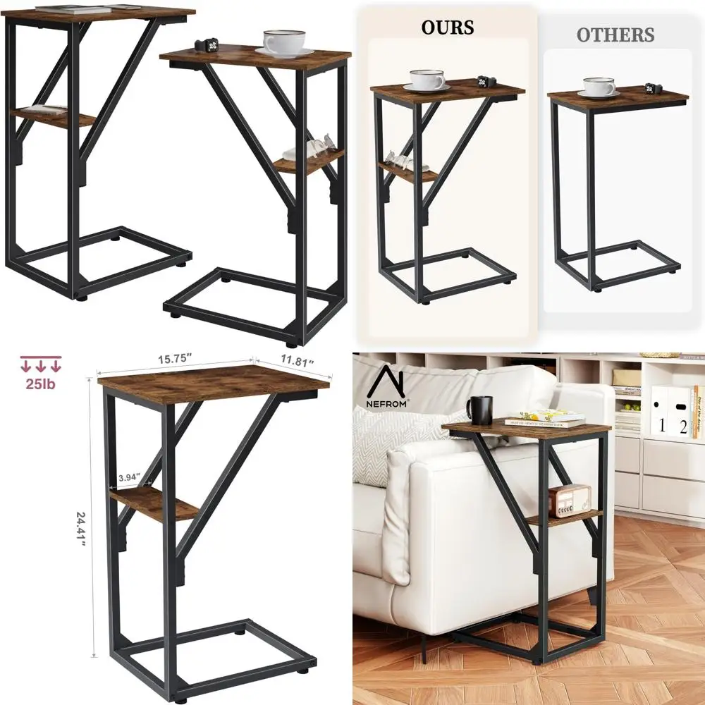 

Компактные C-образные приставные столики, набор из 2 шт., идеально подходят для дивана и дивана, для использования в гостиной и спальне, прикроватный компаньон