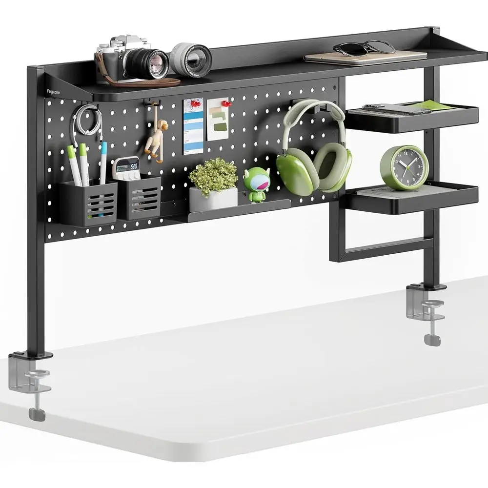 

Clamp on Desk Shelf, 44 Desktop Shelving System with Pegboard and Accessories, Desktop Organizer with 2-Tier Shelf, Desk Pegboar