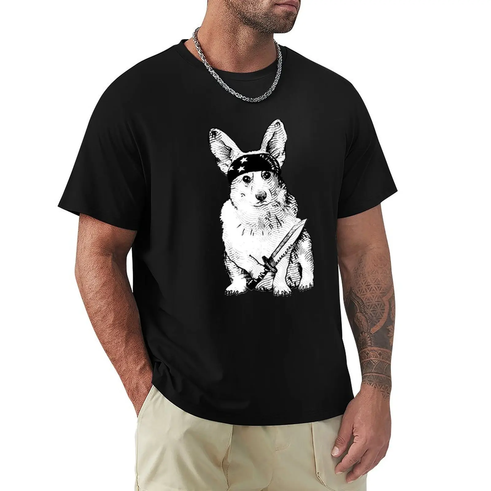 BAD dog – corgi carrying a knife T-Shirt Quick Dry Sports Short Sleeve Tee