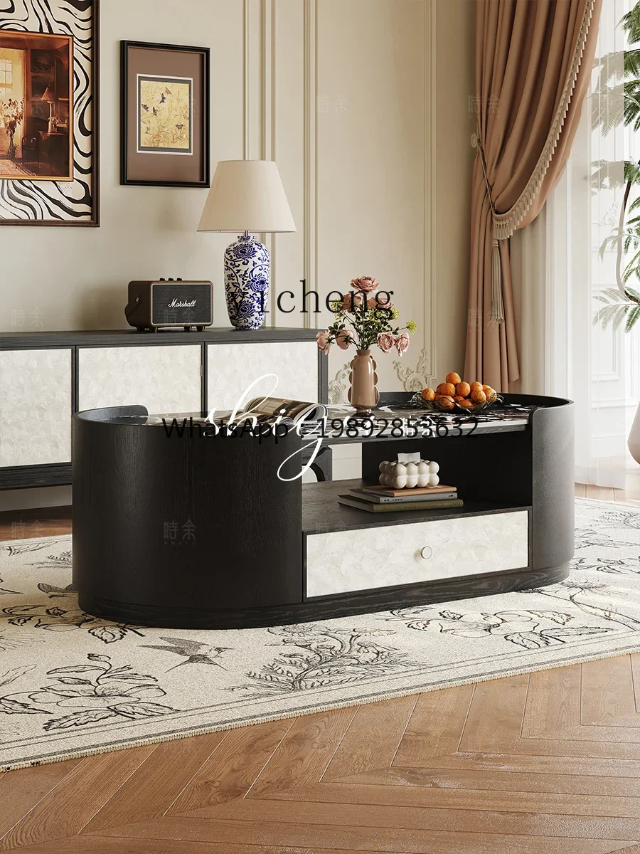 EE coffee table antique oval TV cabinet combination creative high-end atmosphere black coffee table