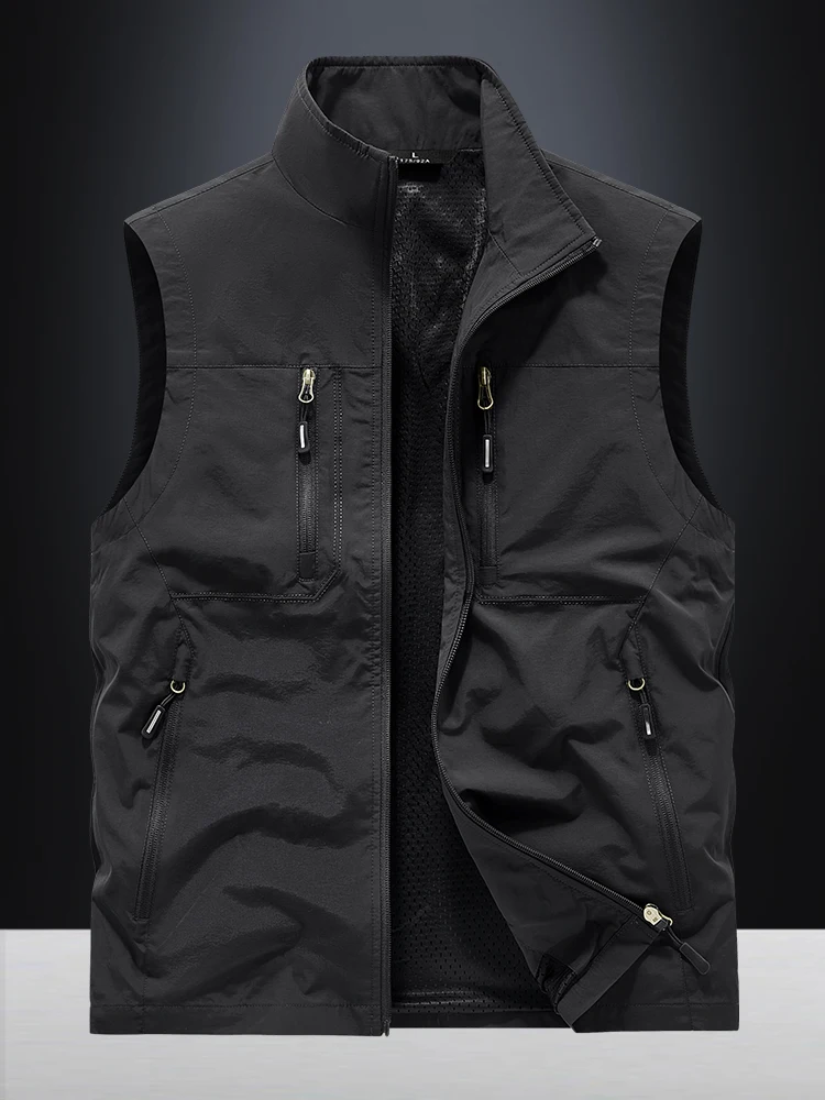 

Loose Casual Svel Stand Collar Men's Workwear Vest Faionable Autumn Outerwear for Middle-Aged Youth Leisure Scene