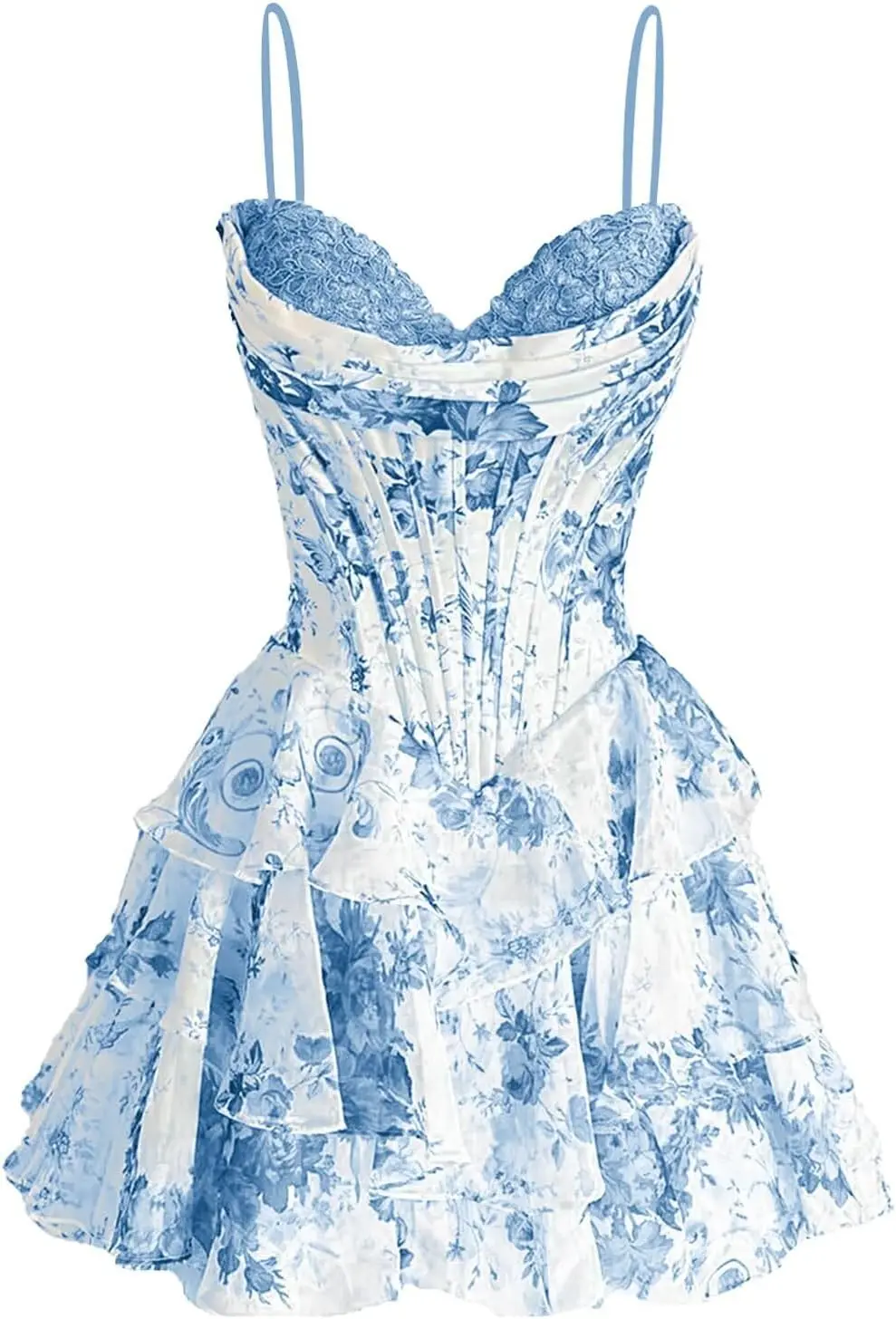 Short Spaghetti Straps Homecoming Dresses for Teens A Line Corset Tiered Ruffle Cocktail Party Dress Above Knee , Mini