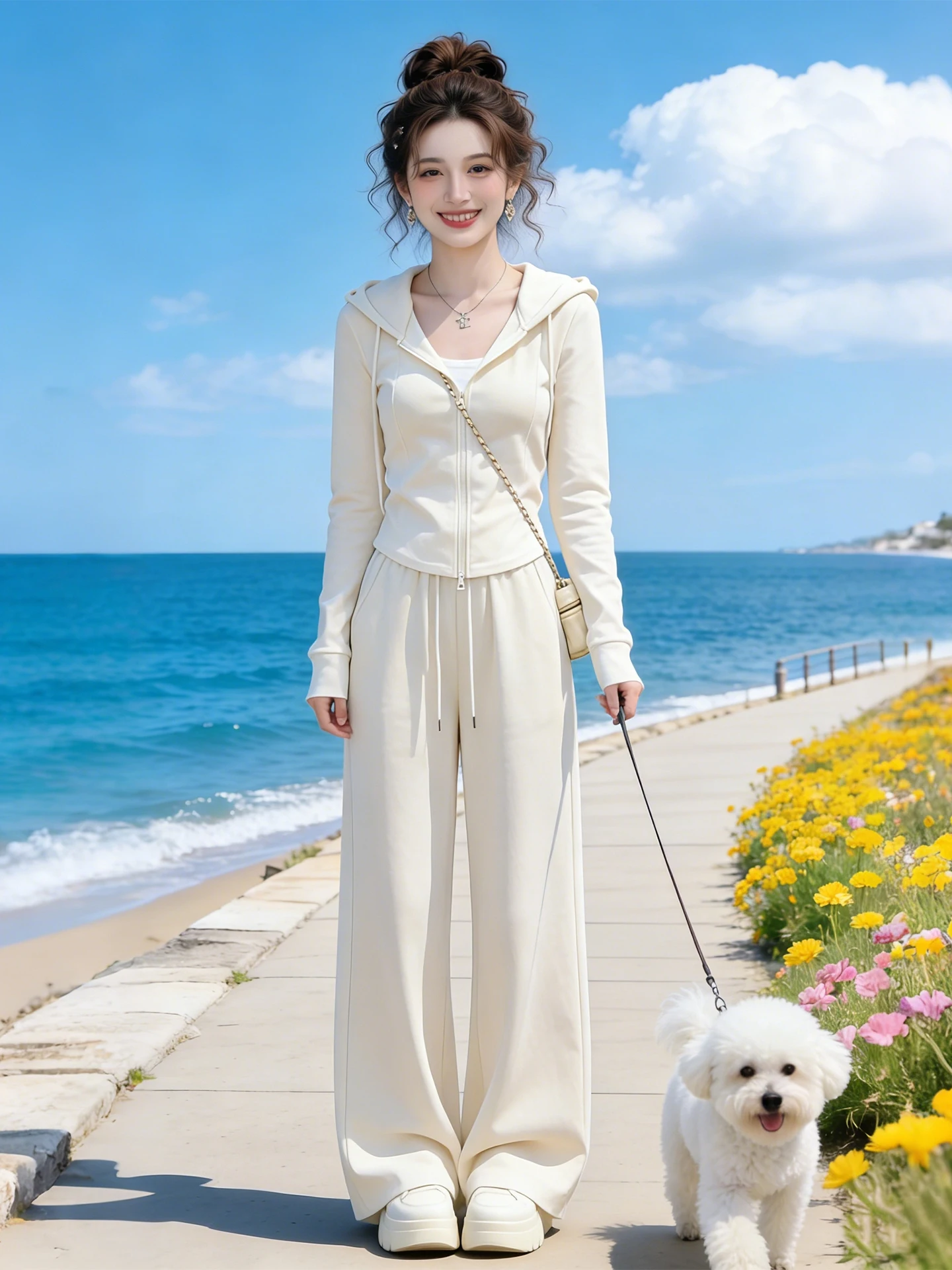 

Spring New Arrival Women's Casual Long Sleeve Hoodie Wide Leg Pants Two Piece Set Comfortable Commute Style mid High Waist