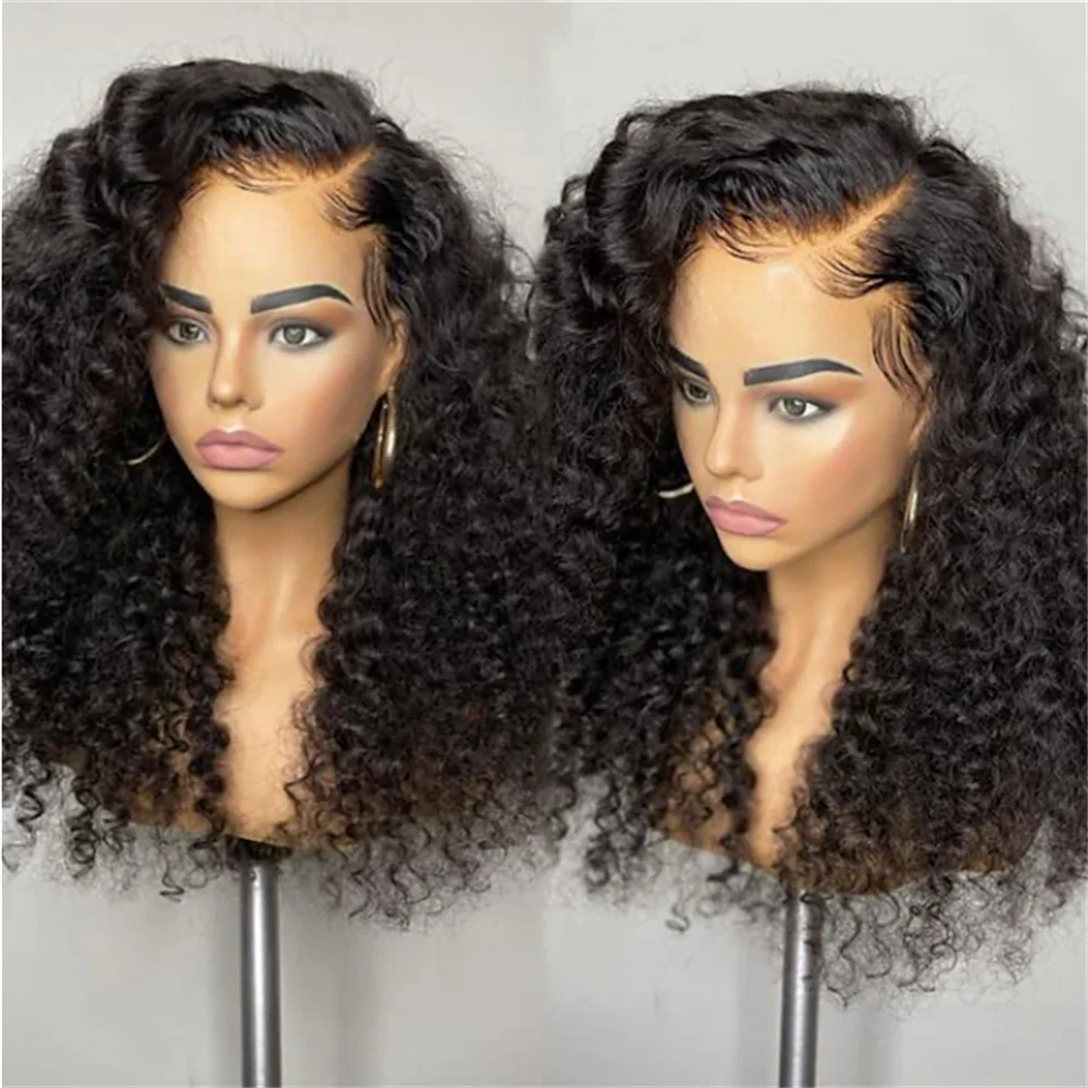 Soft 26 “ Long Kinky Curly Natural Black 180Density Lace Front Wig For Women Babyhair Preplucked Heat Resistant Glueless Daily