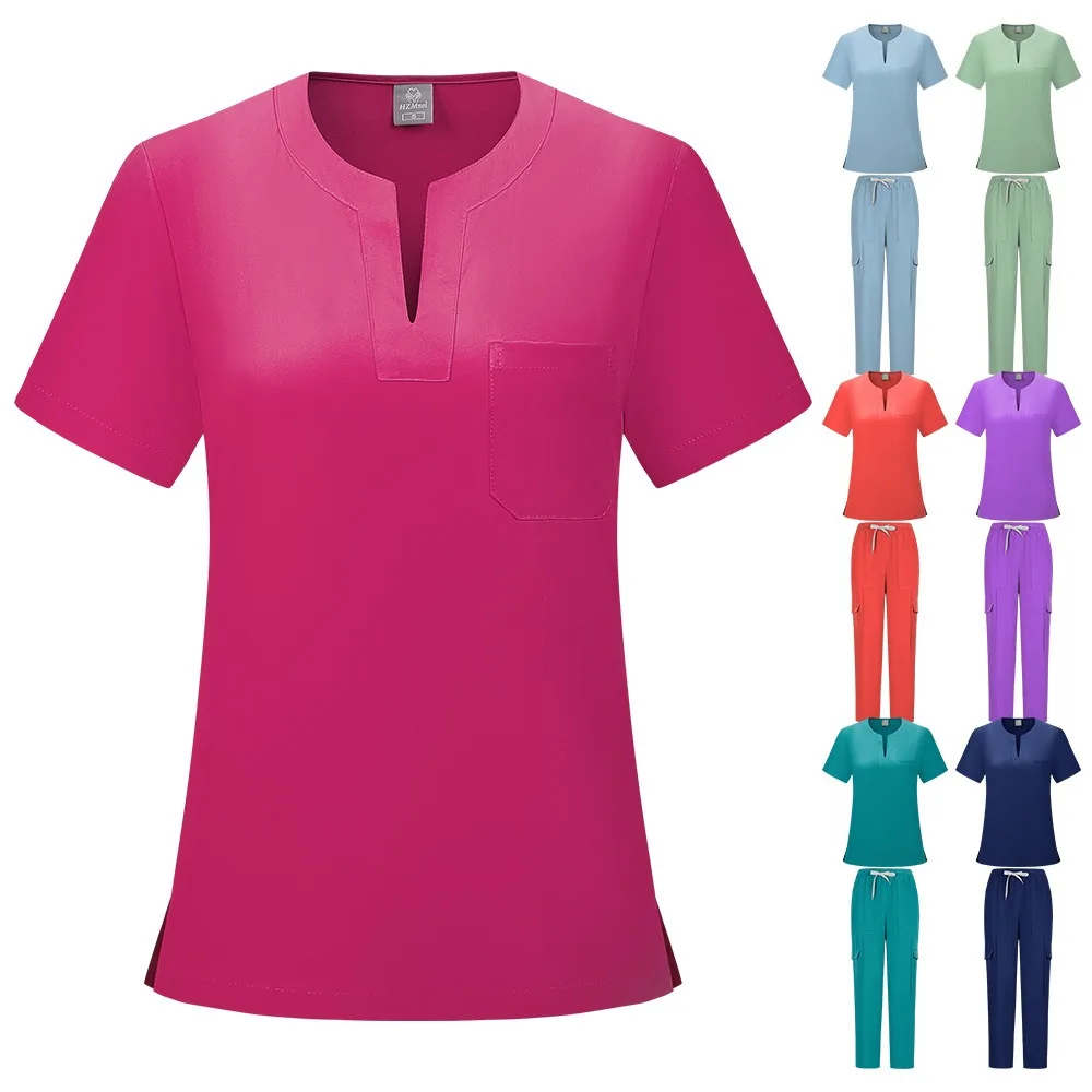 

EU US Scrubs Poly Spandex Fabric Short Sleeve Set for Doctors Nurses