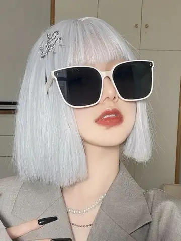 Fashion Korean Personality Ins Trend Black Square Frame UV400 Sunglasses for Unisex Street Sunglass