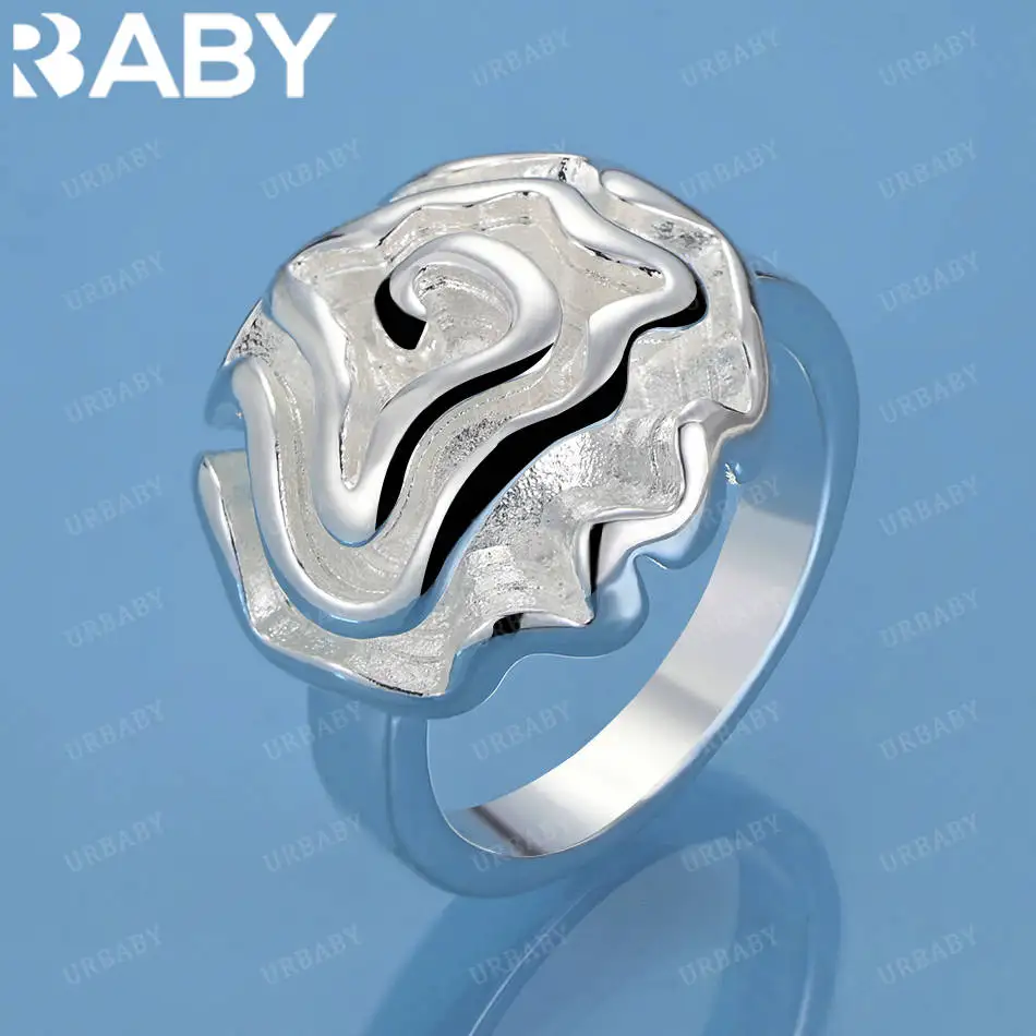 

URBABY 925 Sterling Silver Size 6-10 Big Rose Ring For Women Fashion Jewelry Charm Grace Noble Wedding Accessories