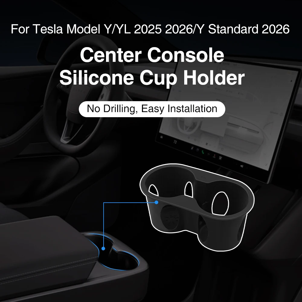 Heenvn Center Console Water Cup Holder For Tesla Model Y Juniper2025 YL/Y Standard 2026 Car Cup Box Anti-slip Silicone Organizer