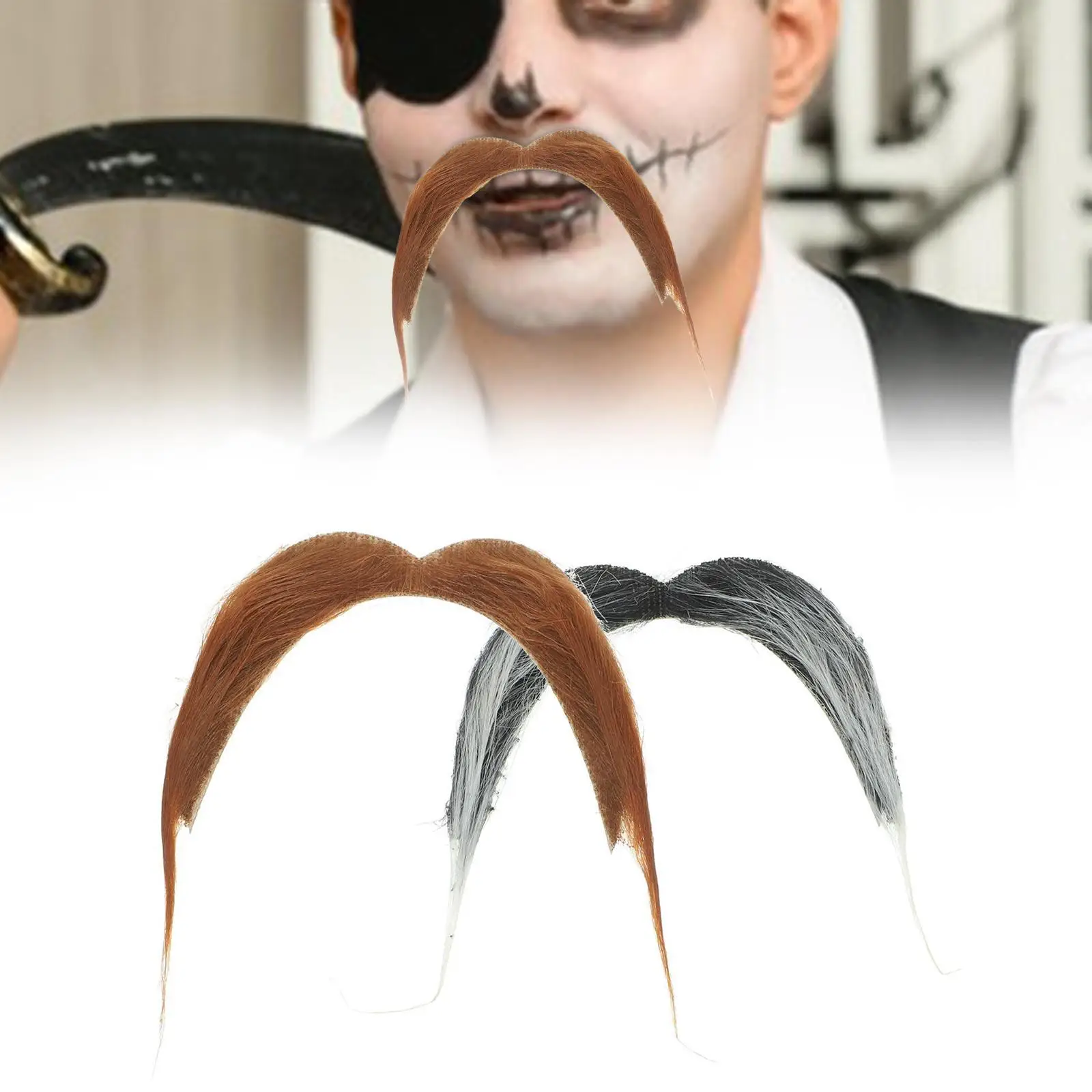 2 Pieces Fake Mustache Costume Accessory for Stage Performance Party Supplies