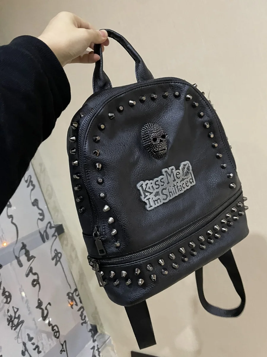 Bolsa de couro gótico preto, versátil Crossbody Bag, Punk Mensagem Tote Bags, Y2K, Diário