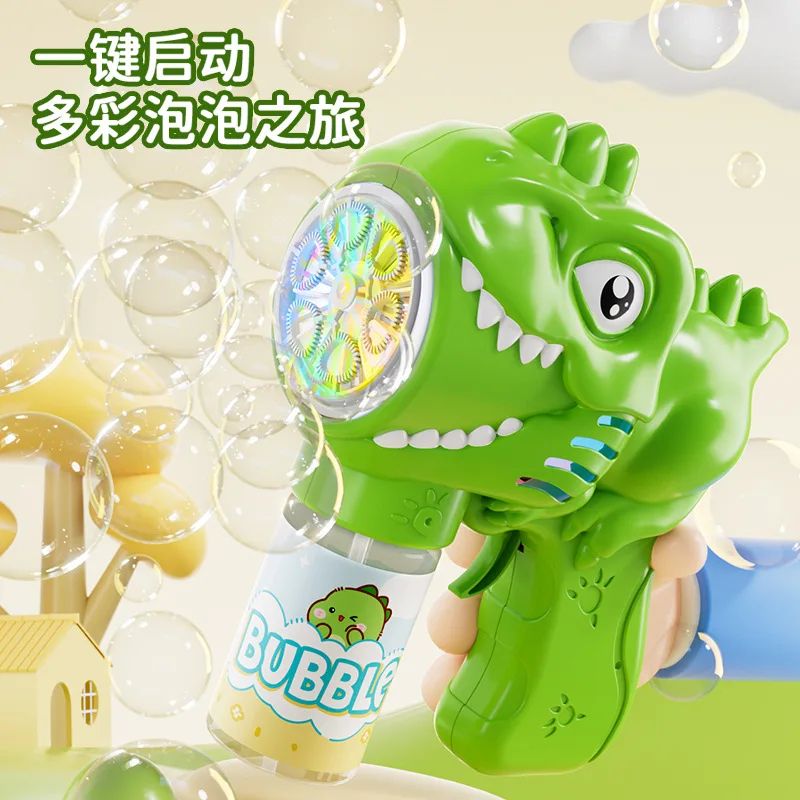 6-hole Dinosaur Bubble Machine Electric Bubble Gun with Light Fully Automatic Bubble Gun Automatic Soap Blower Outdoor Game Toy