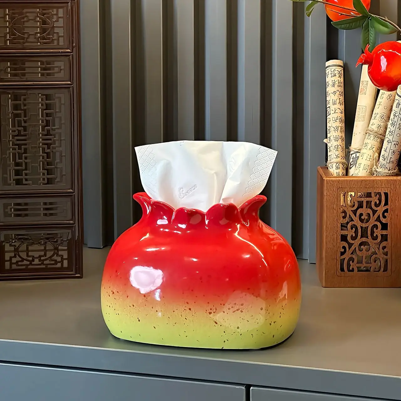 

Pomegranate Ceramic Creative Pomegranate Fruit Paper Box Living Room Dining Table Decoration