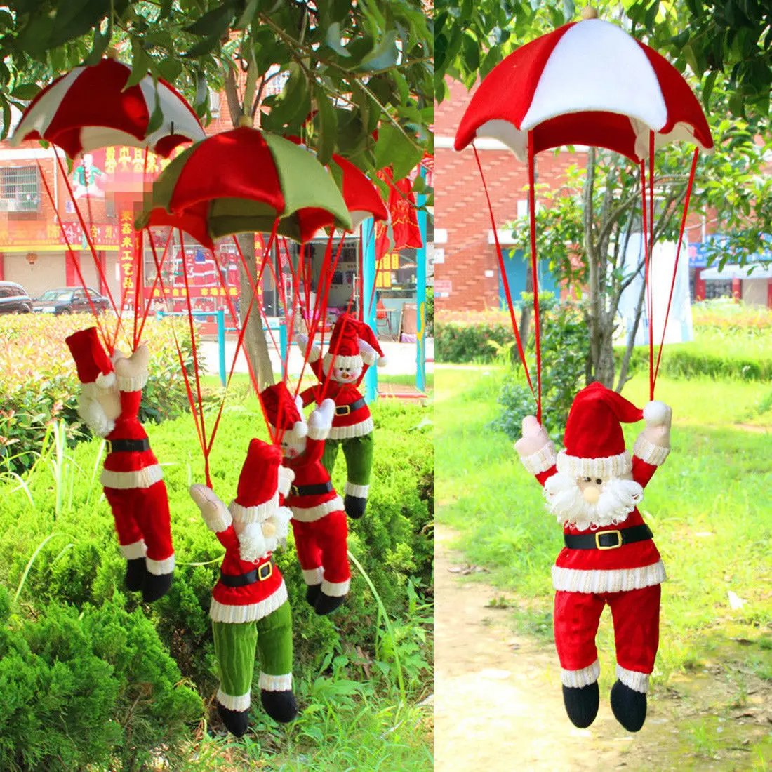 

Christmas Tree Hanging Ornament Santa Claus in Red Green Parachute Xmas Ornament Snowman Christmas Hanging Decoration