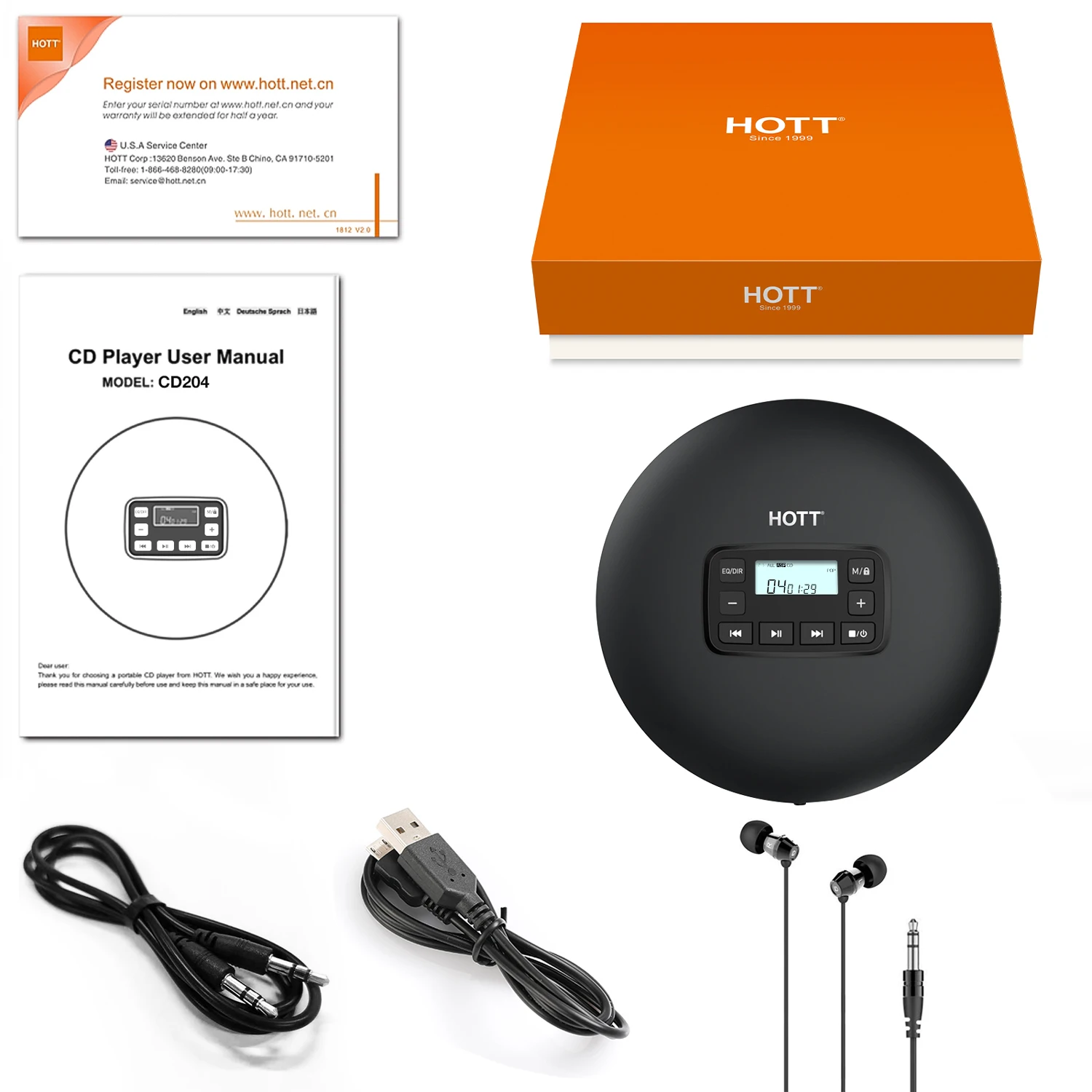 HOTT CD204 Portable CD Player for Home Travel and Car with Stereo Earphones and Anti Shock Protection-Black