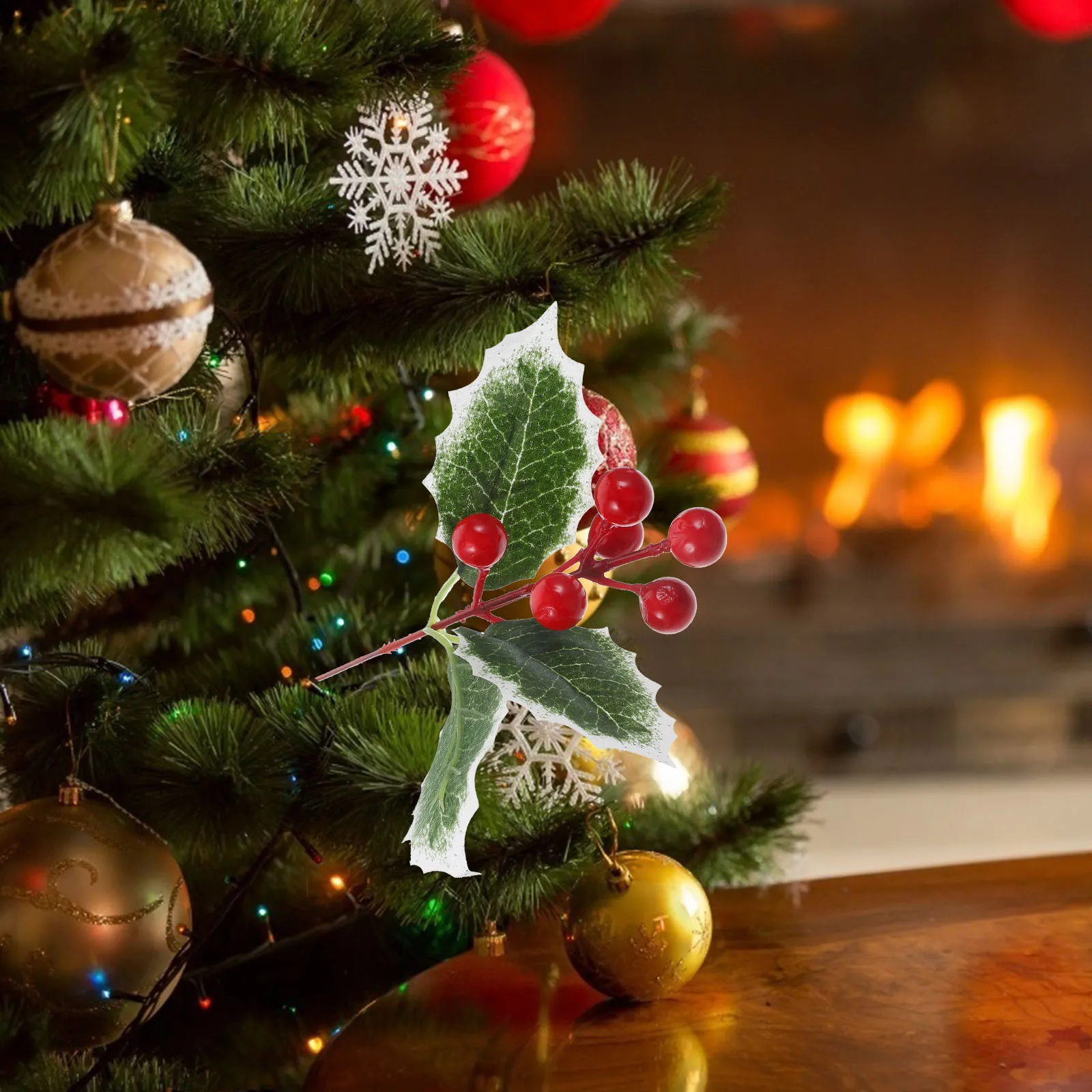 

6 Pcs Christmas Decoration Leaves Fake Berry Artificial Branches Leaf Decorative Red Wrought Iron Simulation Berries Man