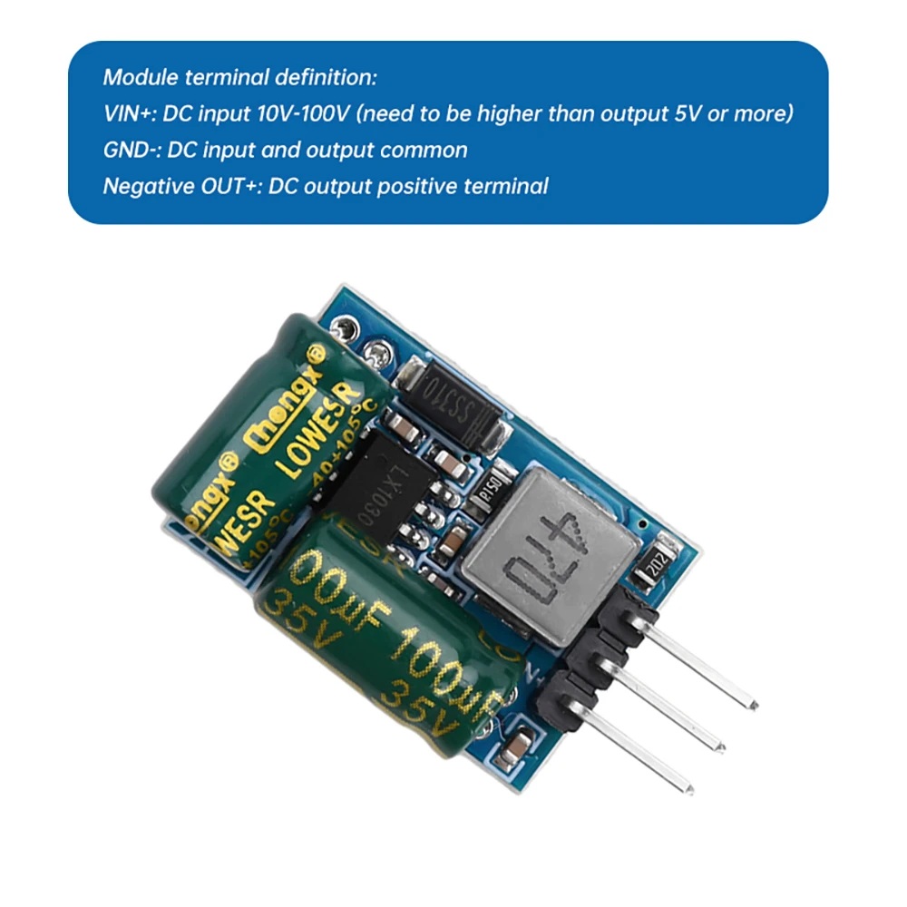 DC 10-100V Step-Down Power Supply Module 24V/36V/48V/60V/72V to 3.3V-5V 1A High Voltage Resistant Electronic Reduction Module