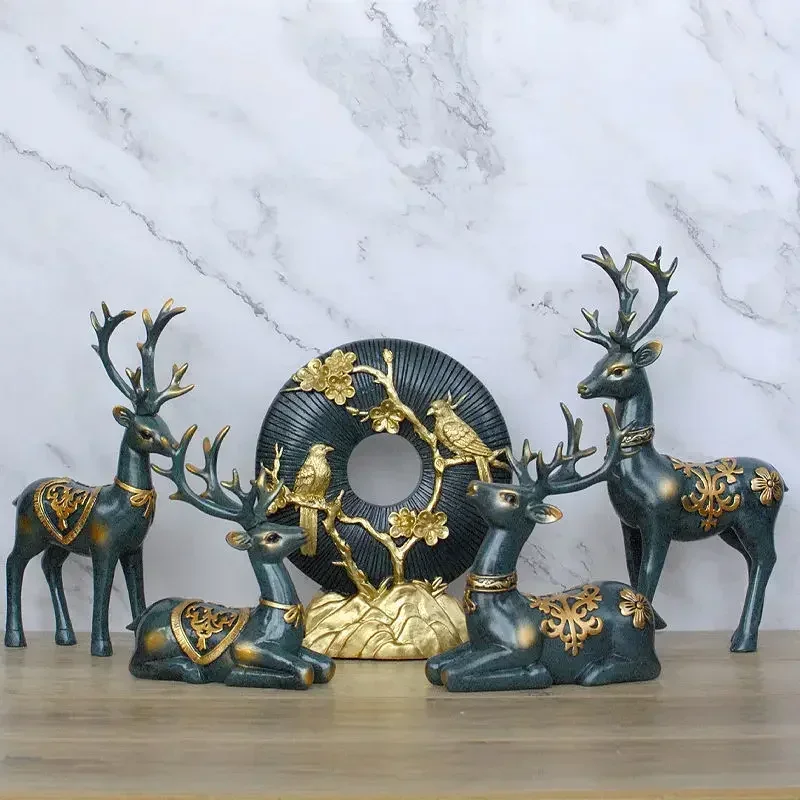 1 pc 2pcs blue resin elephant Statue Ornaments Living room animal deer statue Figurine Wealth Goddess sculpture home decoration