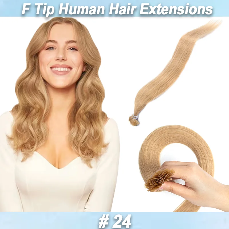 20inch 30G/Pack Real Human Hair F Tip Extensions Suitable for Daily Styling Keratin Hot Fusion Hair with Flat Tip Connectors Straight Hair for Instant Volume