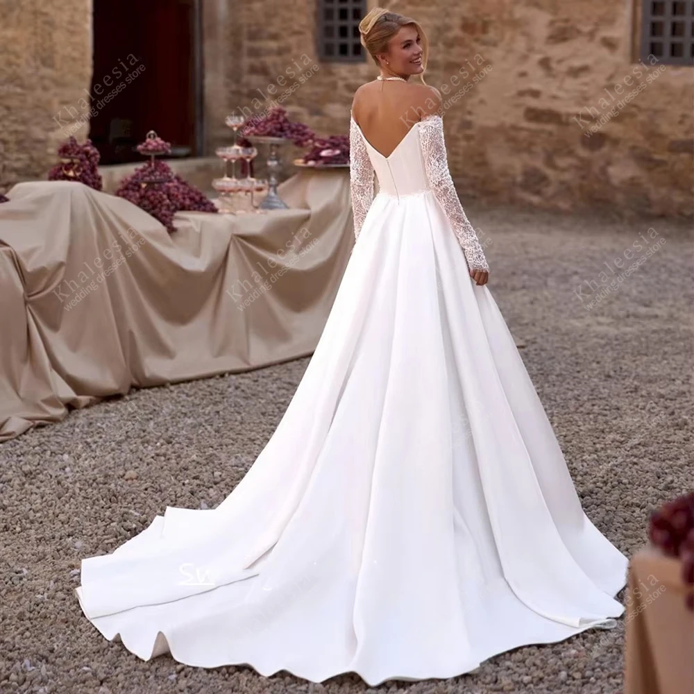 Elegant Wedding Dresses Satin Bridal Gowns Lace Appliques Sweetheart Off The Shoulder Robes Vestidos De Novia Customized 2026