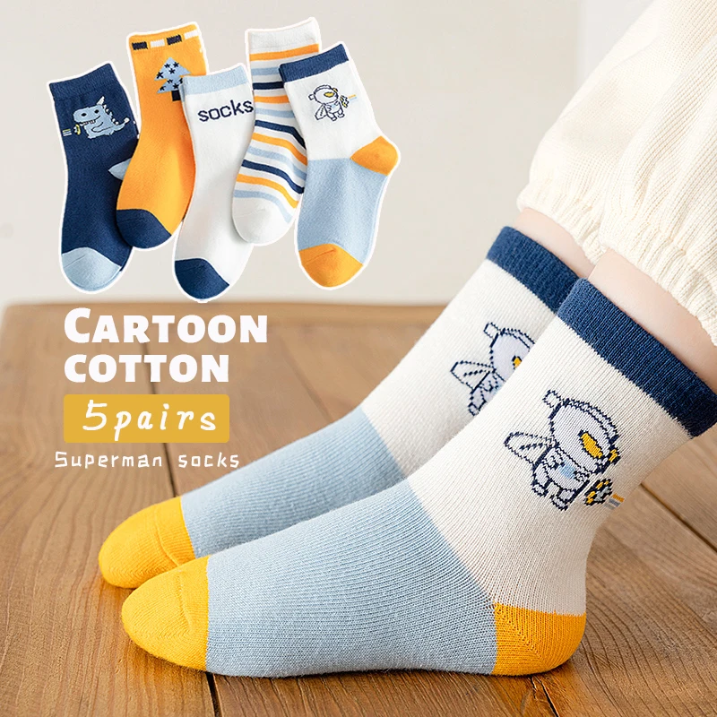 5Pairs Children Autumnal Mid-Socks Versatile Trend Fresh Three-Dimensional Fashionanime Cartoon Cute Socks  Walking 1-16Years