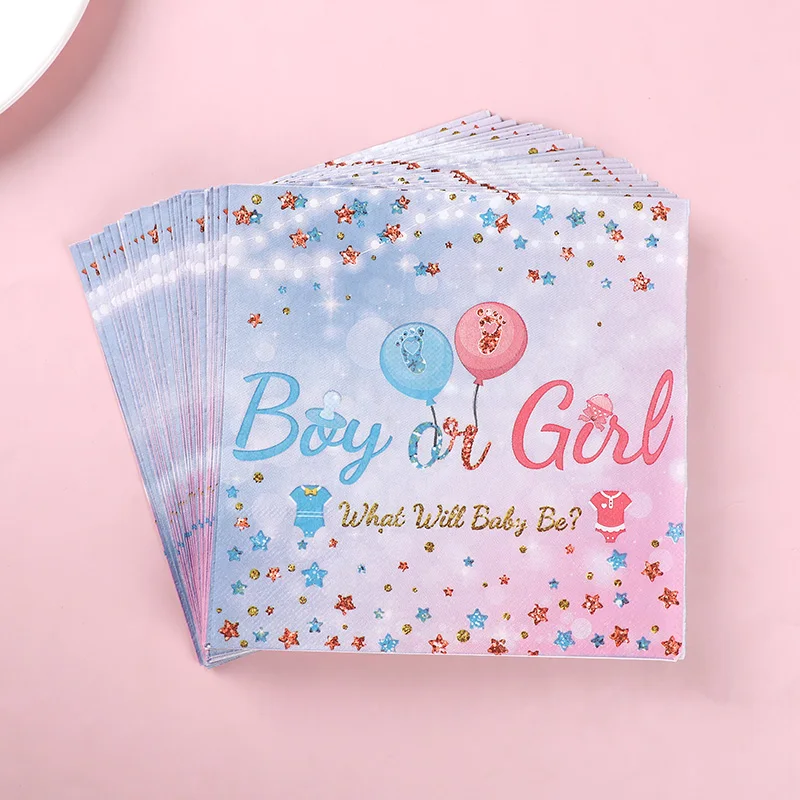 

24pcs Gender Reveal Disposable Paper Napkins What Will Baby Be Boy Or Girl Baby Shower Gender Reveal Party Table Decoration