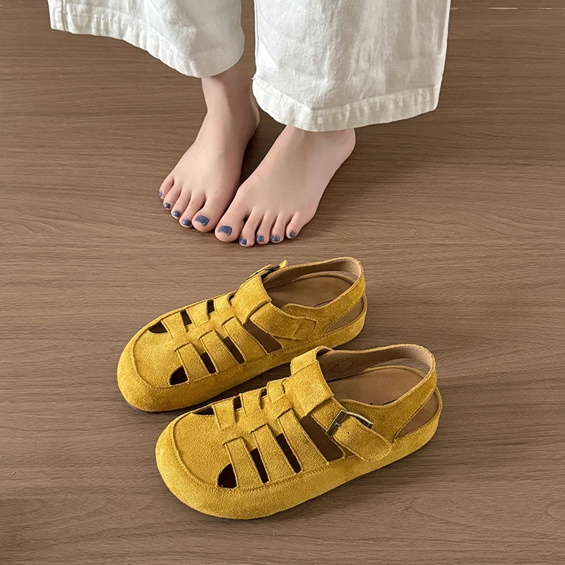 

Hollow Breathable Closed Toe Sandals Brand Designer Women High Heels Fashion Luxury Flat Casual Summer Comfortable Beach Sandals