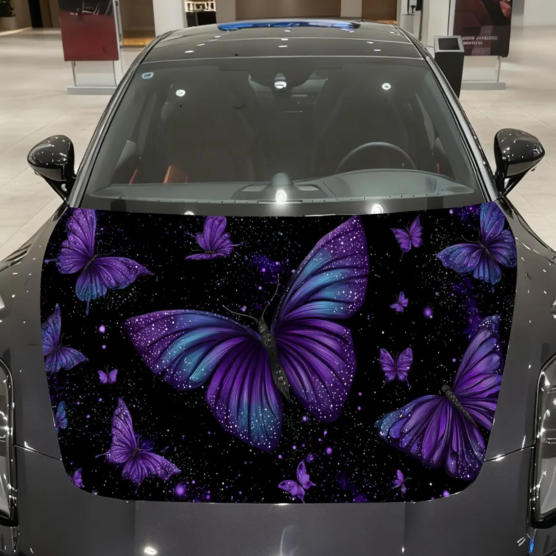 

Dark Domain Star Butterfly Purple Charm Car Vinyl Wrap, PVC Material Waterproof Car Hood Sticker, Self-Adhesive Scratch-Resistan