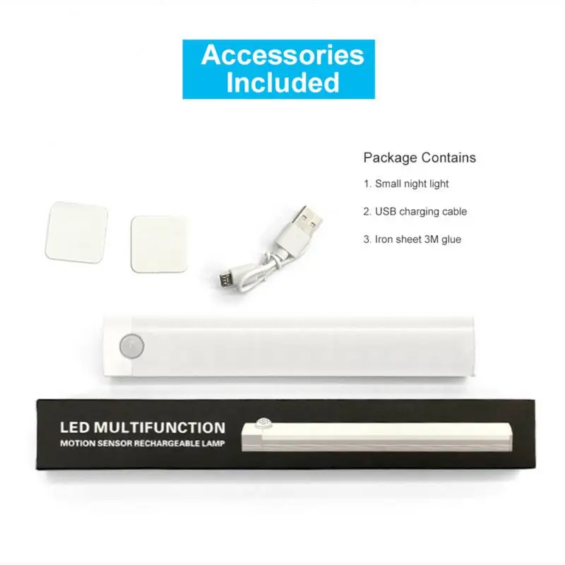 Motion Sensor Night Light Wireless Magnetic LED Light White Warm USB Rechargeable Wardrobe Cabinet Lamp For Kitchen Bedroom