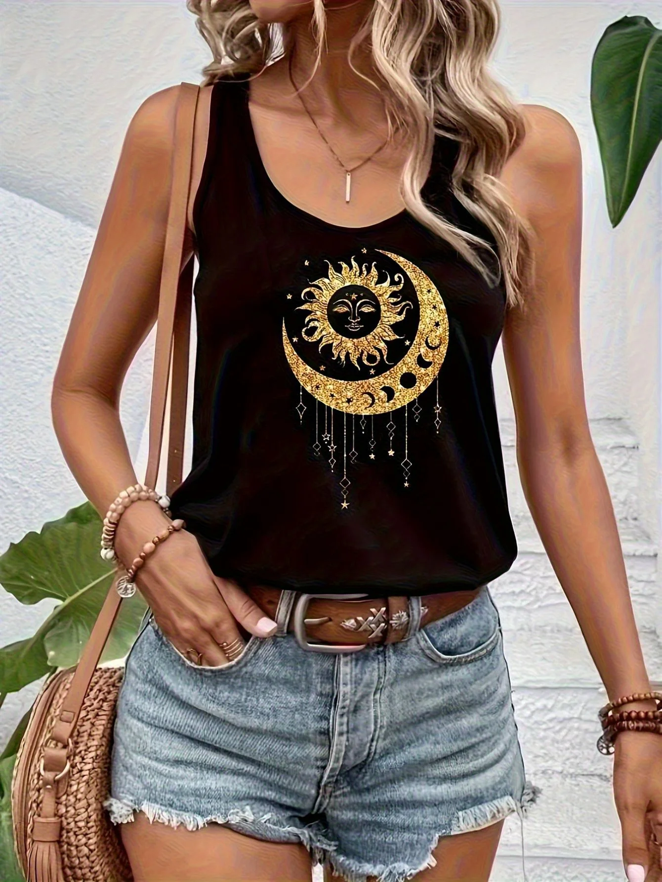 printed Summer women's loose and personalized dream catcher mesh printed vest top T-shirt comfortable sleeveless