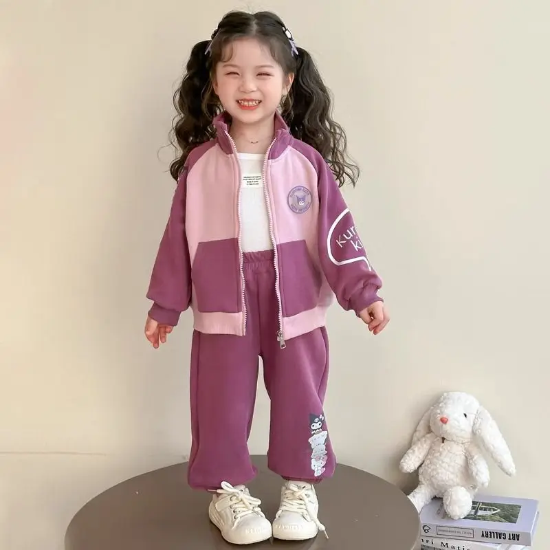 

Kawaii Kuromi Sanrio Student Cute Cartoon Comfortable Jacket Children Thermal Pants Sportswear Hoodie Birthday Gift for Kids