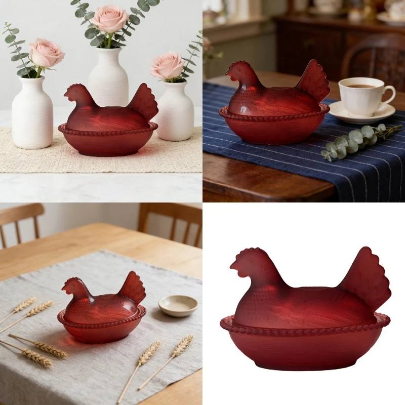 Glass Candys Jar with Lid Hen on Nest Candy Dish,Candy Cookie Jar Biscuits Storage Container Decorative Snacks Bowl