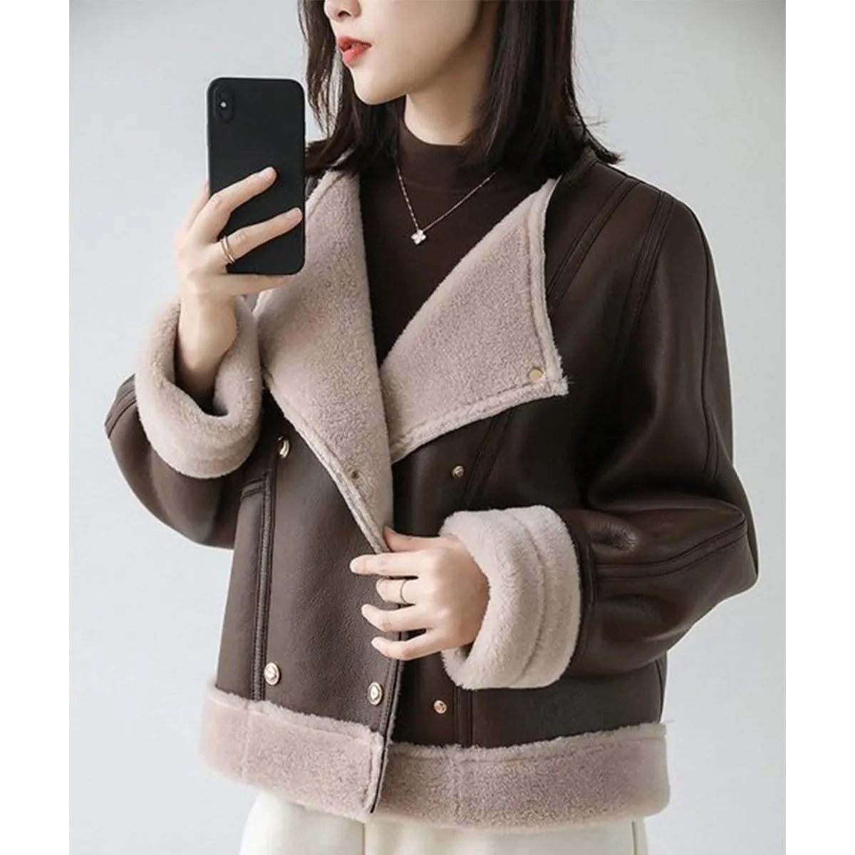 Spring New 2024 Ecological Leather Inner 100% Wool Particle Women's Genuine Fur Casual Coat