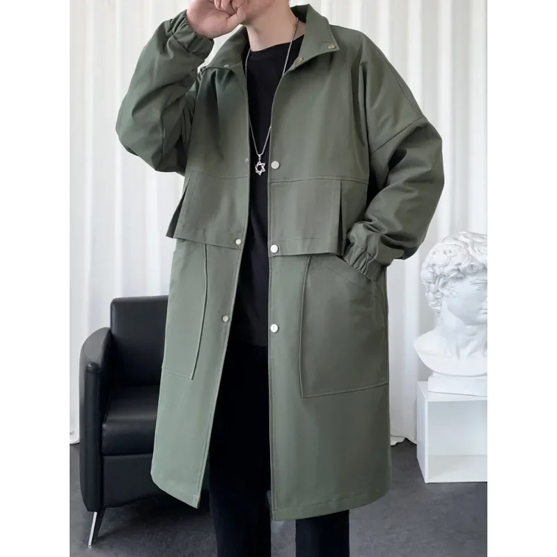 Autunno e inverno nuova giacca a vento cappotto da uomo medio lungo giacca d\'assalto antivento e caldo Trench oversize con cappuccio da uomo