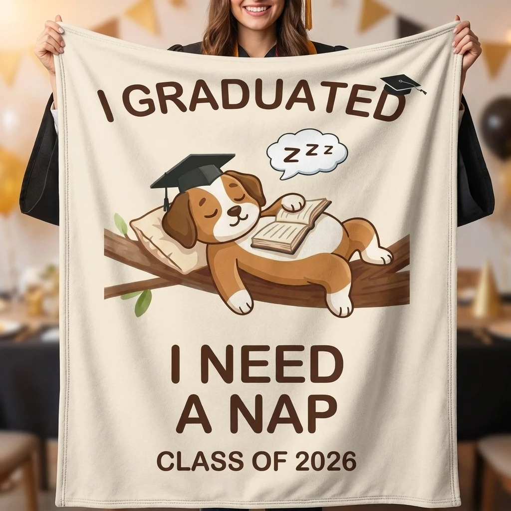 Graduated Puppy I Need A Nap Class Of 2026 Flannel Throw Blanket,Funny Graduation Soft Cozy Blanket For Sofa Bed Home Decor Gift