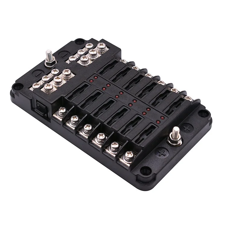 

12-Way Fuse Box with LED Indicator - Positive/Negative Bus Marine Auto Fuse Holder Block