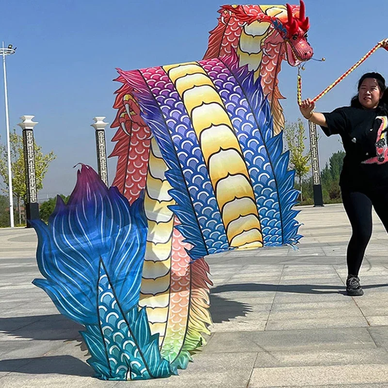 8/10/12m Square Fitness Dragon Dance Red Adult Chinese New Year Dragon Dance Ribbon Stage Performance Props 3D Leading