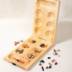 Wooden Mancala Board Game Teenager Portable Set Classic Strategy Board Game for Parents-Kids Interactiv Tabletop Game Chess Set