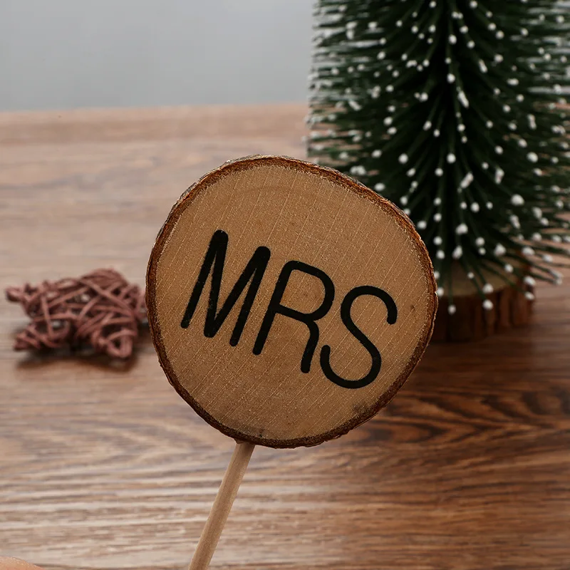 Wedding Cake Topper MR&MRS, Solid Pine Wood Cake Insert Sign, Rustic Wedding Party Decoration