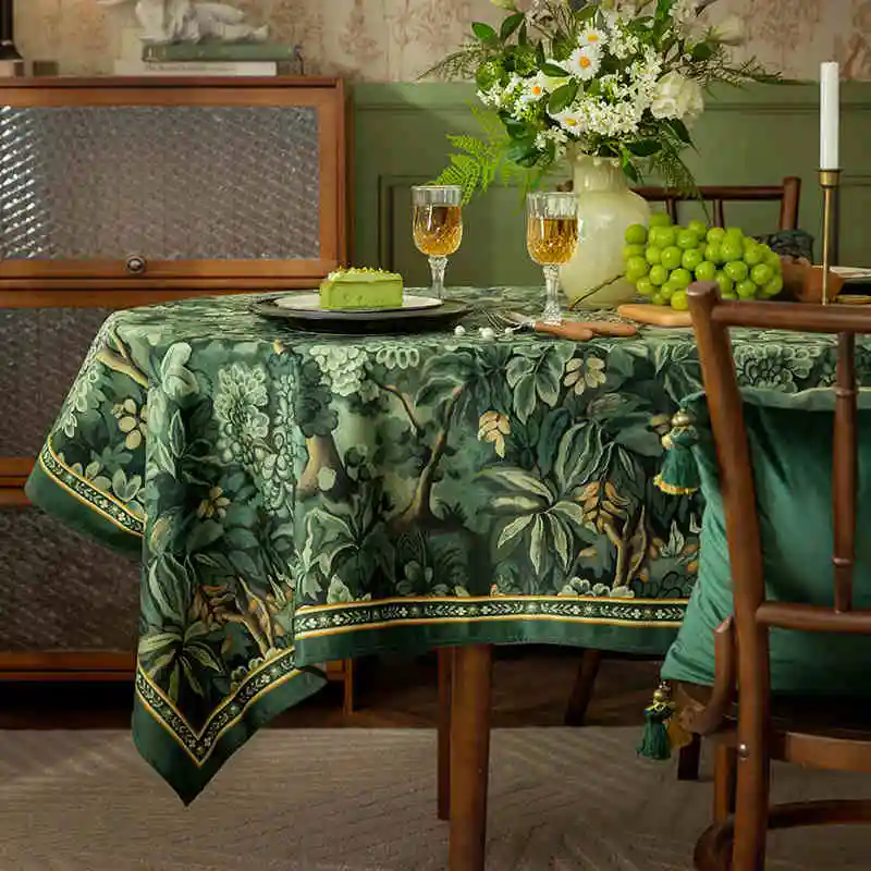 Diningtable Cloth Retro Green Jungle Rectangular Tablecloth Coffee Table Cover Cloth Home Decoration Short Plush Tablecloth