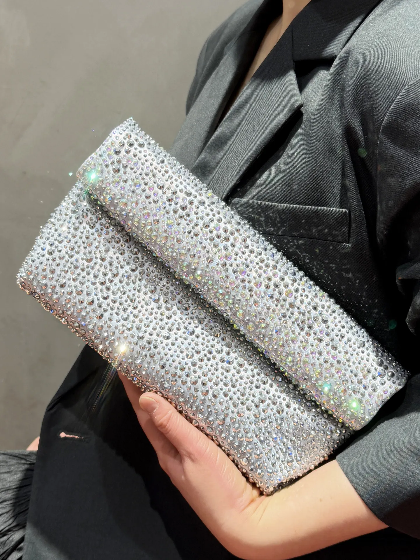Women Rhinestone Clutch Bag Glitter Foldover Evening Handbag Luxury Sparkly Party Wedding Crossbody Purse