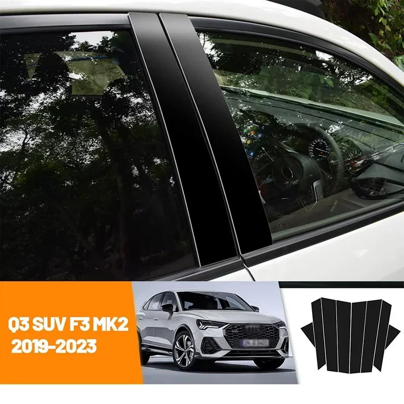 Для Audi Q3 SUV F3 MK2 2019-2023 2020 2021 2022: Наклейки на двери и окна (стиль B/C) из черного карбона, аксессуары