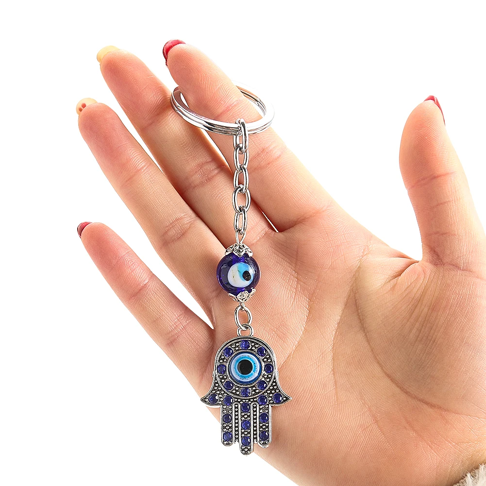 1PC Diamond-encrusted Alloy Palm Keychain Pendant Glaze Blue Eyes Mobile Phone Chain Portable Home Decor Hanging Ornaments