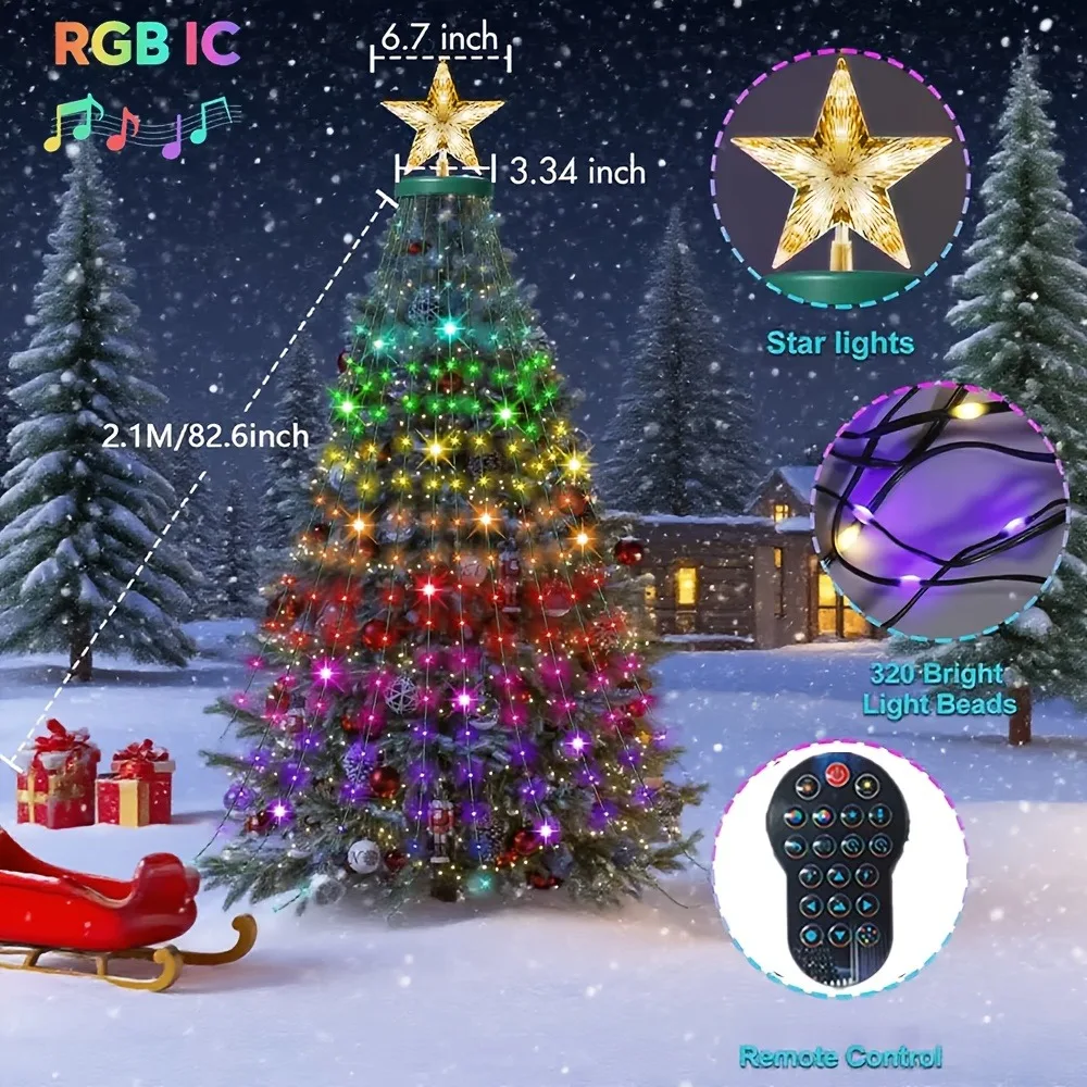 Pohon Natal Pintar 6.9 kaki 400 LED dengan Kontrol Jarak Jauh Aplikasi, Pola Teks DIY, Tahan Air untuk Dekorasi Pohon Natal Dalam dan Luar Ruangan