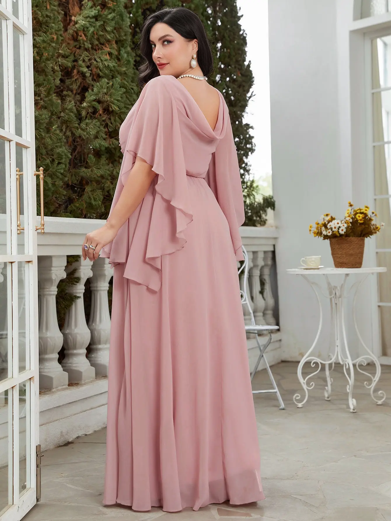 Unithorse Plus Rhinestone Detail Chiffon Bridesmaid Dress