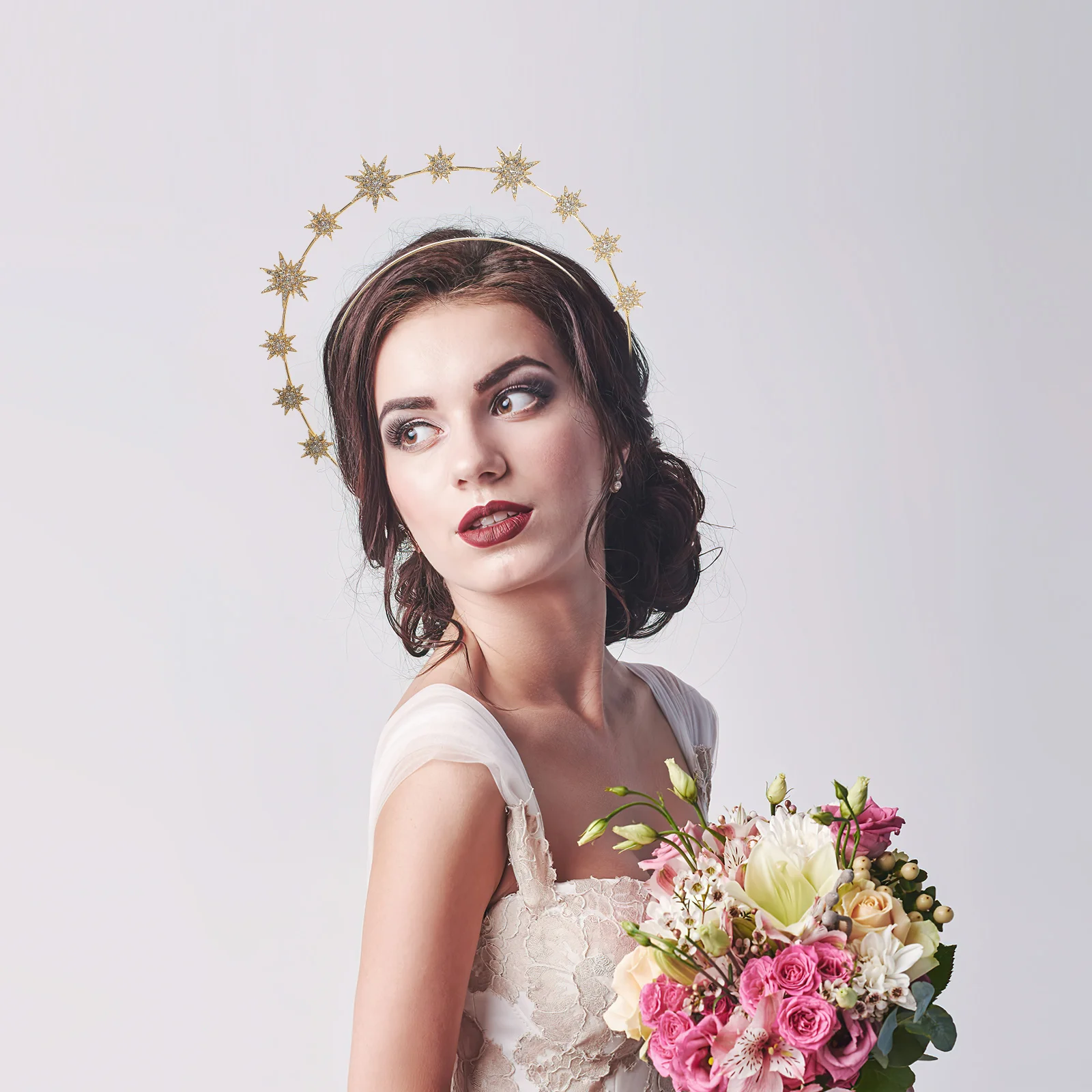 Faixa de cabeça estrela de camada dupla, resistente, seis pontas, aros de cabelo para mulheres, retrô, festa de natal, cosplay, deusa, feminino