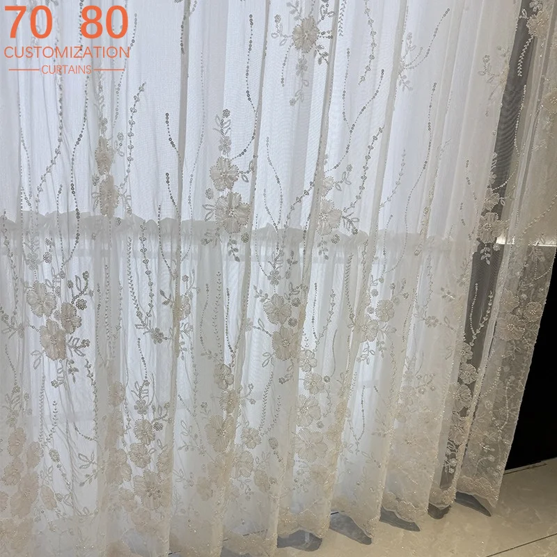 New Nail Bead Embroidery Purple White Window Screen Curtains for Living Room Bedroom French Window Balcony Window Customized