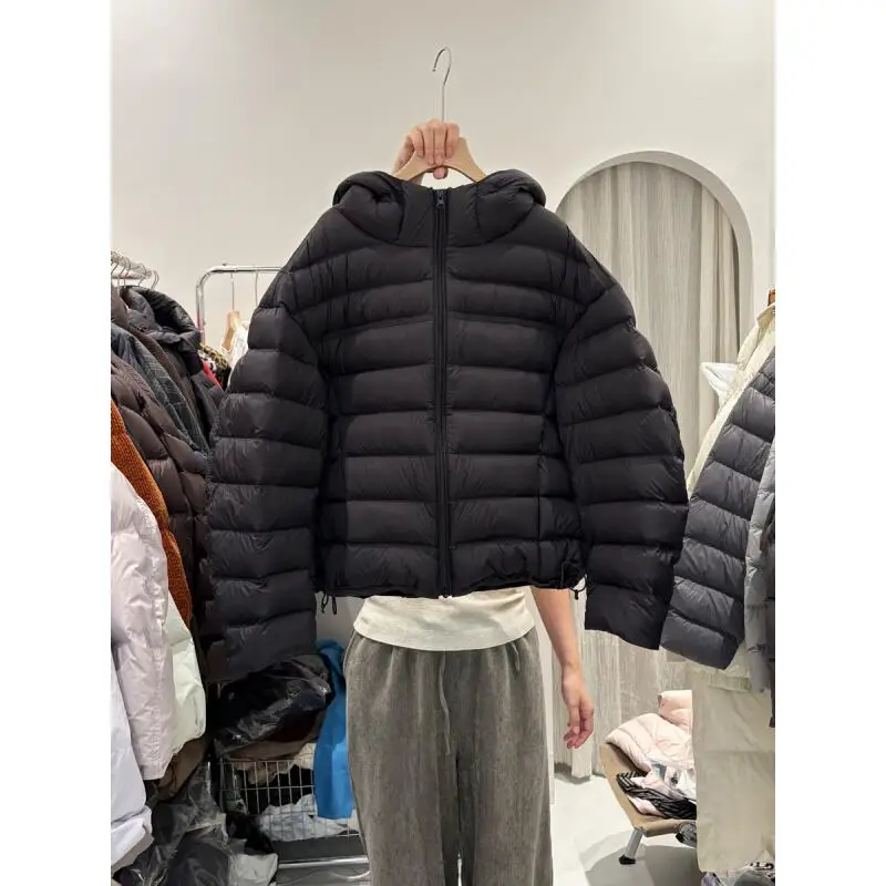 2025年冬新作 女性用コットン服 レディース ショート丈 ルーズトップス 軽量 通勤ジャケット カジュアル フード付きコットンジャケット