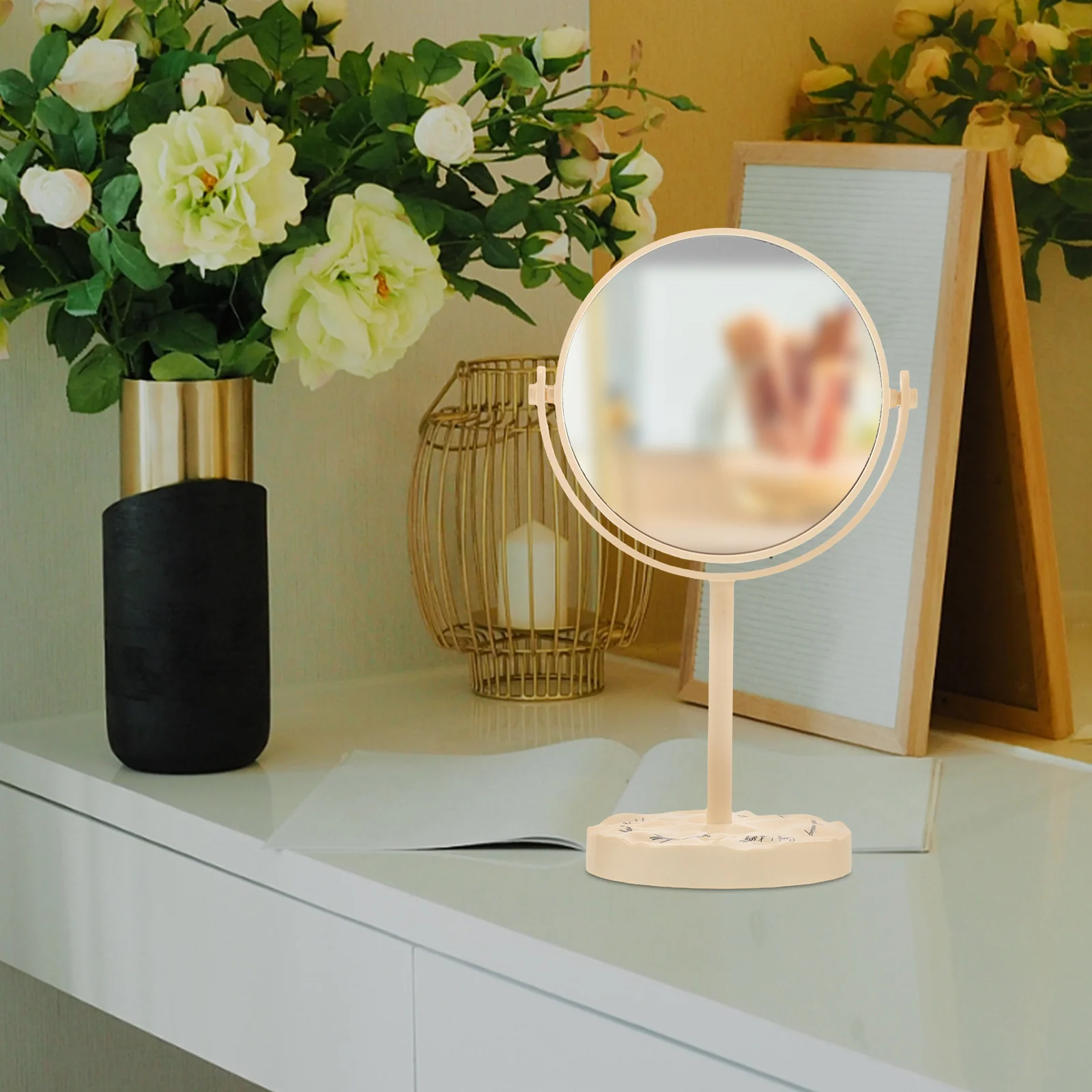 Double Sided Makeup Mirror Freestanding Vanity Tabletop Mirror With Magnifying Function For Bathroom Dorm Travel Retro